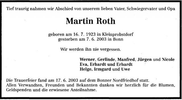 Roth Martin 1923-2003 Todesanzeige